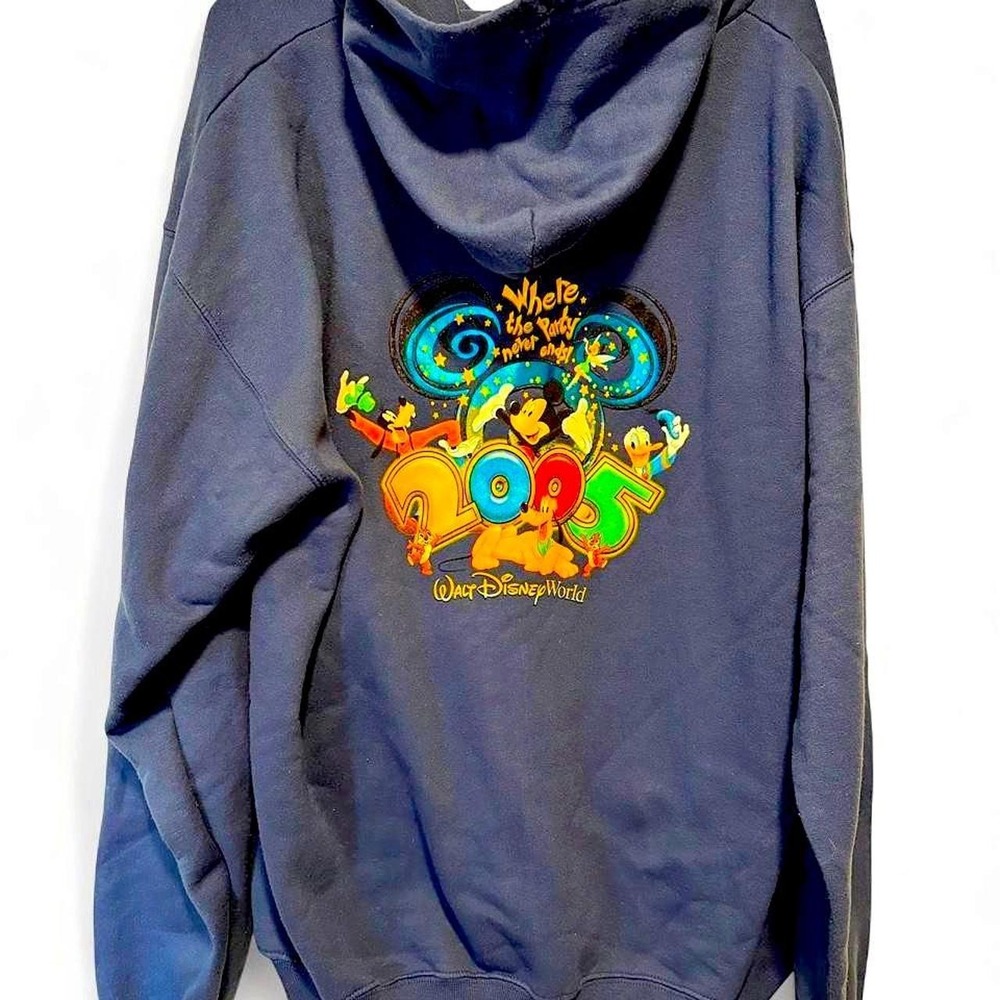 Vintage Walt Disney World 2005 Where the Party Never Ends Zip Hoodie Men XL Blue